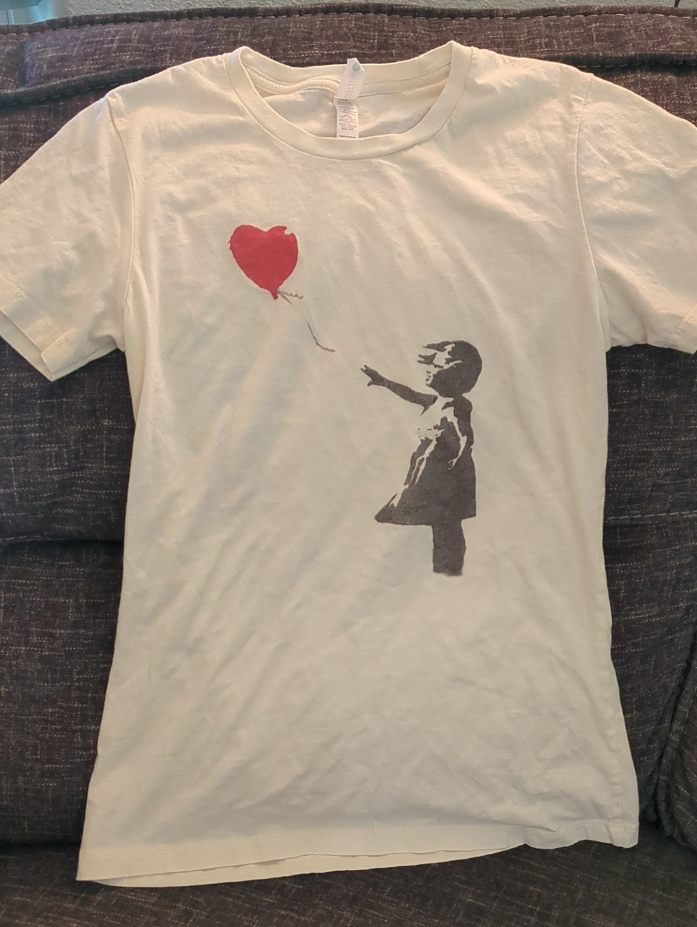 Next Level Apparel Cream Tee with Red Heart Balloon Graphic